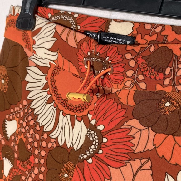 Zara Retro Vintage Orange Flower Print High Rise Flare Leg Pants M - Picture 7 of 16